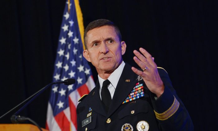 Michael Flynn speaks during the inaugural Intelligence Community Summit organized by the Intelligence and National Security Alliance (INSA) on Sept. 12, 2013 in Washington, DC.        (Mandel Ngan/AFP/Getty Images)