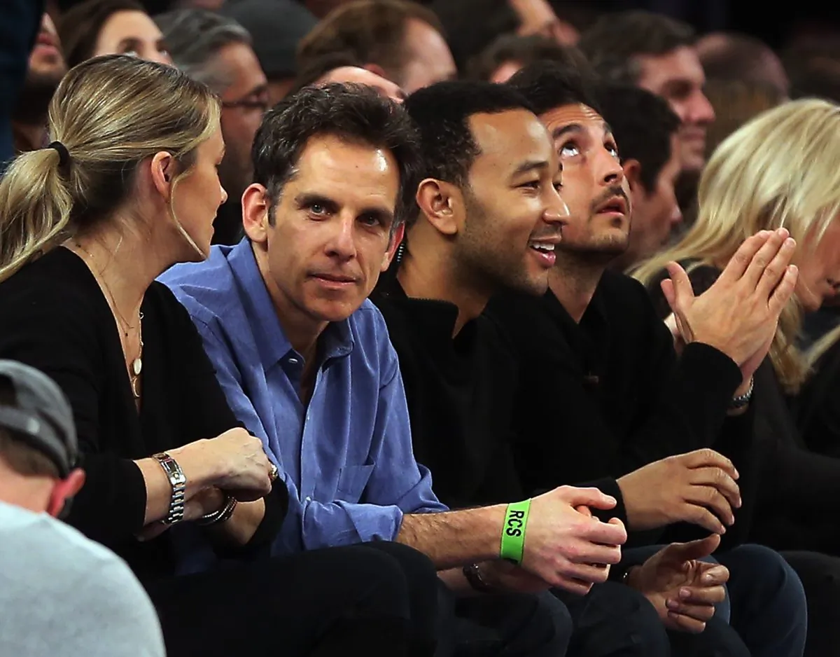 ctor Ben Stiller and singer John Legend attend the game between the New York Knicks and the Los Angeles Lakers at Madison Square Garden. (Bruce Bennett/Getty Images)