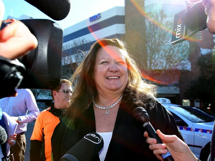 Gina Rinehart, chairperson of Hancock Prospecting joins protesters as they rally against the government's proposed mining tax in 2010, in Perth. (Paul Kane/Getty Images)