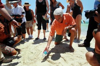 Florida Governor Charlie Crist draws a map in the sand as he uses it to answer a question about Tropical Storm Alex and where it may be heading on June 26, 2010 in Pensacola, Florida. (Joe Raedle/Getty Images) Florida Governor Charlie Crist draws a map in the sand as he uses it to answer a question about Tropical Storm Alex and where it may be heading on June 26, 2010 in Pensacola, Florida. (Joe Raedle/Getty Images)