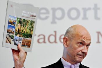 World Trade Organisation (WTO) Director-General Pascal Lamy presents the WTO's 2010 World Trade Report. (Philippe Lopez/AFP/Getty Images)
