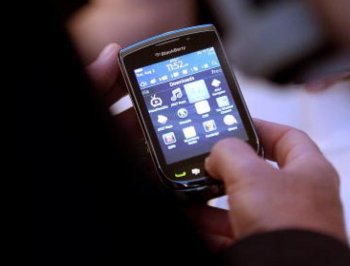 The new Blackberry Torch 9800 smartphone is seen after being unveiled at a news conference August 3, 2010, in New York City. Smartphones have helped Britons cram more media consumption into their day, according to Ofcom research. (Getty Images)