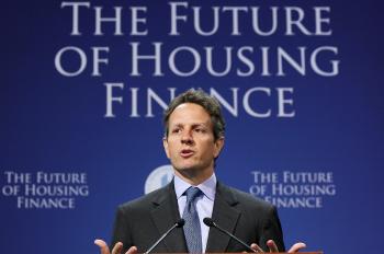 Treasury Secretary Tim Geithner speaks during a Conference on the Future of Housing Finance at the Treasury Department on August 17, 2010 in Washington, DC. (Mark Wilson/Getty Images)