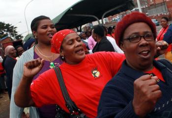 Health workers and nurses protest outside the King Edward hospital in Durban on September 2, 2010. (Rajesh Jantilal/AFP/Getty Images)