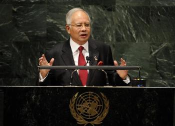 Malaysia's Prime Minister Dato Sri Mohd Najib Bin Tun Haji Abdul Razak addresses the 65th General Assembly at the United Nations headquarters in New York, September 27. (Emmanuel Dunand/Getty Images)