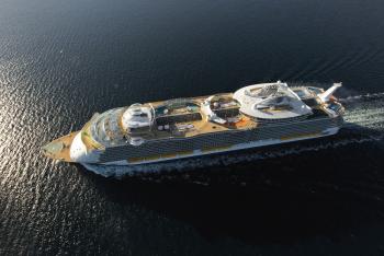 The MS Allure of the Seas, a Royal Caribbean International Cruise ship, the world's largest passenger vessel (1200 ft), is seen on Oct 29. The Brilliance of the Seas (960 ft), another Royal Caribbean Cruise ship, was rocked several times by waves on Sunday injuring some passengers. (Roni Lehti/Getty Images)