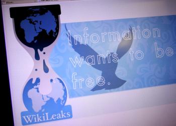 This Dec. 9, 2010 photo shows a screensaver from the whistleblower website Wikileaks. (Karen Bleier/AFP/Getty Images)