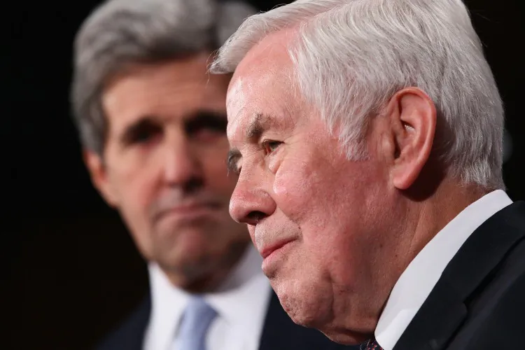 Sen. Richard Lugar (R-IN) (R) at press conference with Sen. John Kerry (D-MA) (L) in 2010. Lugar, recently lost the republican primary to tea party backed candidate Richard Mourdock. (Win McNamee/Getty Images)