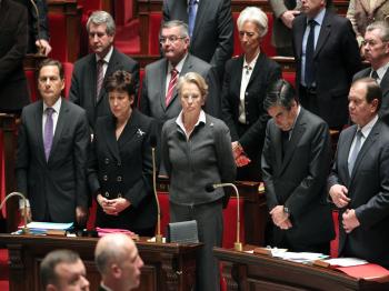 MPs and members of the government observe a minute of silence during the weekly session of questions to government on Jan. 11 at the National Assembly in Paris in remembrance of the two French hostages killed in Niger on Jan. 8. (Pierre Verdy/AFP/Getty Images)