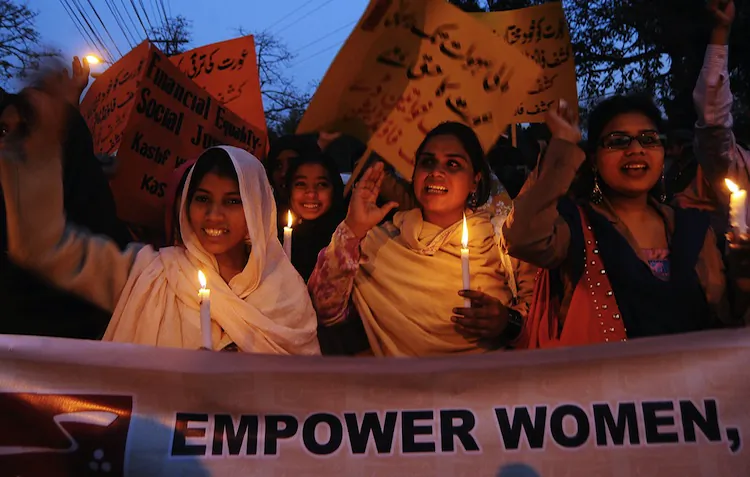 Pakistani women attend the national seminar on deradicalization in Mingora on July 6, 2011. The last two decades have seen a lot of improvements in women’s rights in Pakistan: gain of political representation, integration into labor force, and putting all kinds of discrimination into the public spotlight. (Farooq Naeem/AFP/Getty Images)