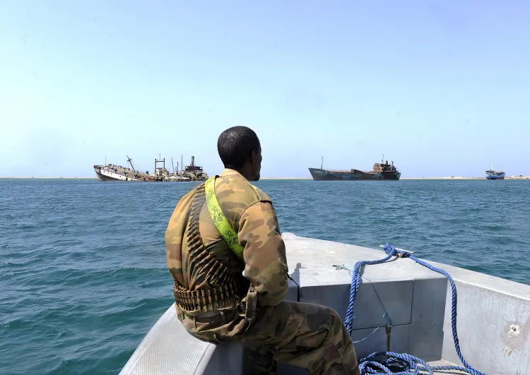 A Somali coastguard patrols off the coast of Somalia's breakaway Republic of Somaliland on March 30, 2011. (Tony Karumba/AFP/Getty Images)