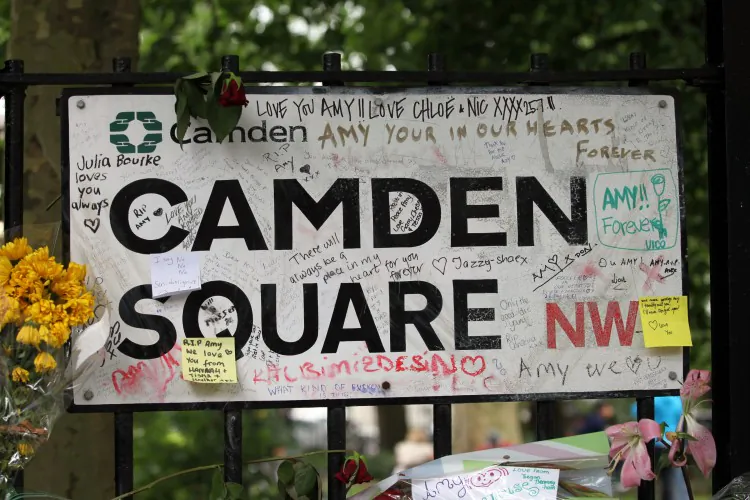 Tributes left at Amy Winehouse's home in Camden Square on the day of her funeral in July 2011. A life-size statue could be placed at the Roundhouse venue in north London. (Neil Mockford/Getty Images)