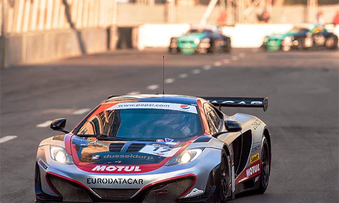 The Hexis McLaren MP4-12C GT3 of Frederic Makowiecki and Stef Dusseldorp won the final race of an action-packed weekend. (Peter Müller/City Challenge GmbH)