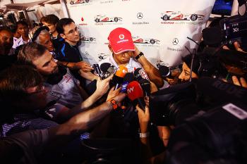 LOOKING DOWN: A seemingly disgusted Lewis Hamilton talks to reporters after crashing out of the F1 Singapore Grand Prix, the second Grand Prix a row he has failed to finish for overly impetuous driving. (Ker Robertson/Getty Images) LOOKING DOWN: A seemingly disgusted Lewis Hamilton talks to reporters after crashing out of the F1 Singapore Grand Prix, the second Grand Prix a row he has failed to finish for overly impetuous driving. (Ker Robertson/Getty Images)
