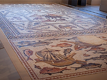 MASSIVE FIND: A well-preserved mosaic dating back to Roman-ruled Israel in the fourth century on display at the Metropolitan Museum of Art. (Henry Lam/The Epoch Times)
