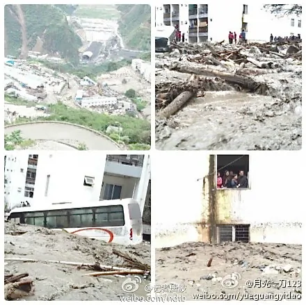 Mudslide in the construction area of Jinping hydro-power station in Liangshan Prefecture in Sichuan Province (Weibo.com)
