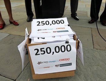 Petition signatures sit in a box during a news conference September 21 on Capitol Hill. A petition with 250,000 signatures was delivered to the Capitol to thank the co-sponsors of the Fair Employment Opportunity Act for banning hiring discrimination again (Alex Wong/Getty Images)