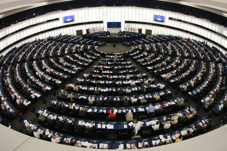 View of the hemicycle of the European Parliament in Strasbourg on July 8, 2008, during the vote session about a law requiring airlines to cap their emissions of CO2 from 2012 and to pay for a portion of the pollution generated. (Johanna Leguerre/AFP/Getty Images)