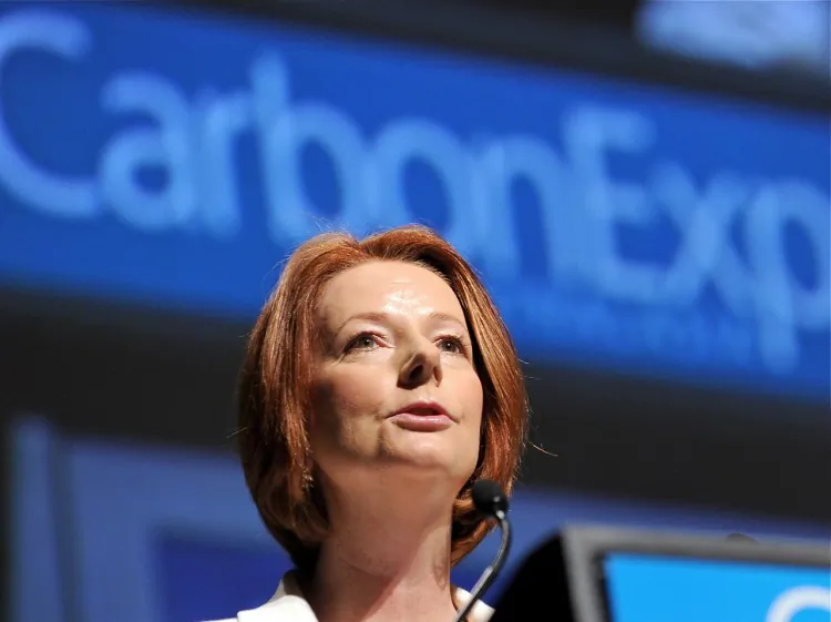 Australian Prime Minister Julia Gillard delivers a speech during the Carbon Expo Australasia, in Melbourne, on Nov. 9, 2011. (William West/AFP/Getty Images)