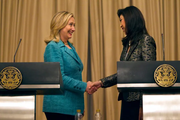 U.S Secretary of State Hillary Clinton with Thai Prime Minister Yingluck Shinawatra during a joint press conference Nov. 16, 2011 in Bangkok, Thailand. (Paula Bronstein/Getty Images)