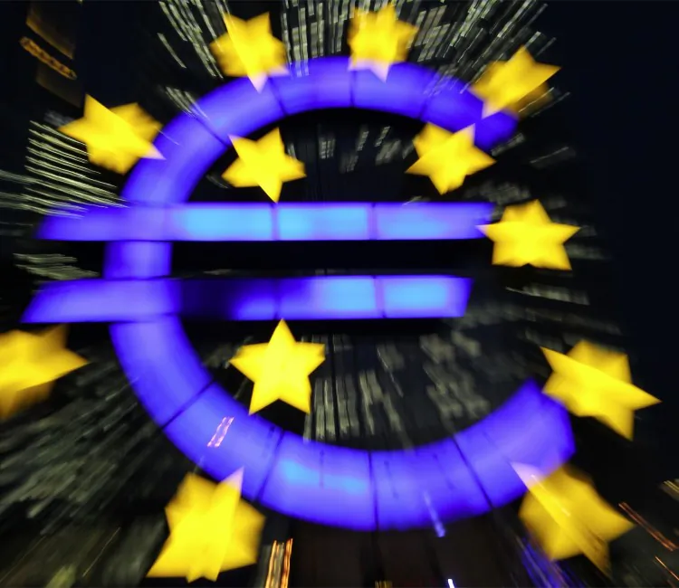 The logo of the European currency euro is shown standing in front of the European Central Bank (ECB) in Frankfurt. Due to a spate of recent downgrades, the Eurozone is working on establishing its own independent credit ratings agency. (Daniel Roland/AFP/Getty Images)