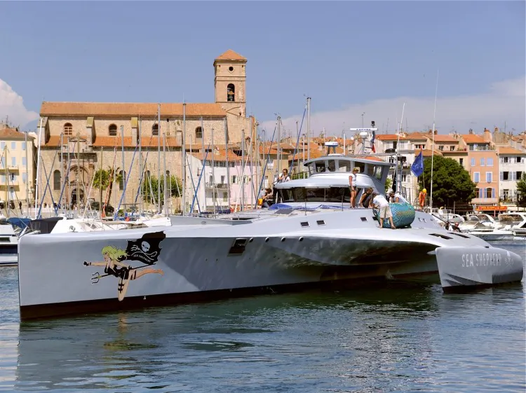 The multi-hull of the Sea Shepherd Conservation Society, photo taken on May 25, 2011 in La Ciotat, south eastern France. This new ship was named after French screen legend and animal, rights activist Brigitte Bardot,. (Gerard Julien/AFP/Getty Images)