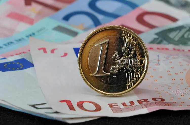 A one-euro coin is seen standing in front of several euro banknotes. Some German business leaders argue that the nation should exit the eurozone if member nations fail to close their budget gaps. (Philippe Huguen/AFP/Getty Images)