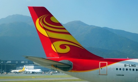 The tail livery of a Hong Kong Airlines Airbus A330 is seen at Hong Kong International Airport on Oct. 31, 2011. The airline announced a new order of 10 A380 super-jumbo jets for a total of $3.8 billion. (RICHARD A. BROOKS/AFP/Getty Images)