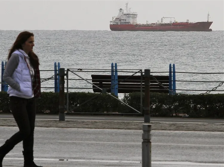 The Mediterranean port of Limassol with a cargo ship in the background, on Jan. 11, 2012. According to the Cyprus Foreign Ministry, the ship had not intended to stop at the Cyprus port of Limassol, but bad weather forced it to take refuge and refuel. (Andreas Lazarou/AFP/Getty Images)