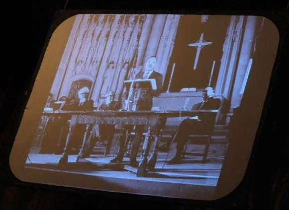 An image of Dr King shown during the 2012 Dr. Martin Luther King Jr. Service at Riverside Church on January 15, 2012 in New York City. (Cindy Ord/Getty Images)