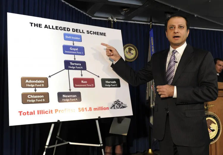Preet Bharara, US Attorney for the Southern District of New York, speaks at a press conference on January 18, 2012 in New York. (Timothy A. Clary/AFP/Getty Images)