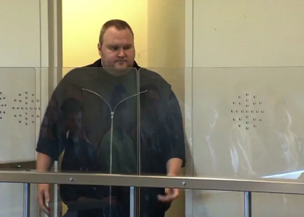 This video grab taken from pool video footage shows Megaupload founder Kim Dotcom, attending the North Shore court in Auckland on January 25, 2012. (Pool/AFP/Getty Images)
