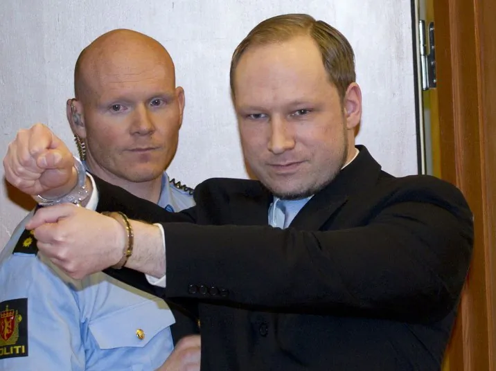 Anders Behring Breivik arrives in a court in Oslo on February 6, 2012. (Daniel Sannum Lauten /AFP/Getty Images)