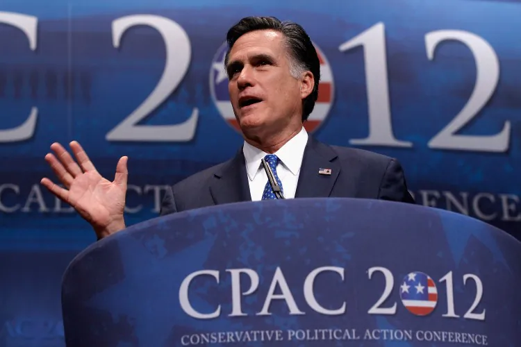 Republican presidential candidate and former Massachusetts Gov. Mitt Romney delivers remarks to the Conservative Political Action Conference (CPAC) at the Marriott Wardman Park, Feb. 10, in Washington, D.C. Thousands of conservative activists are attending the annual gathering in the nation’s capital. (Chip Somodevilla/Getty Images)