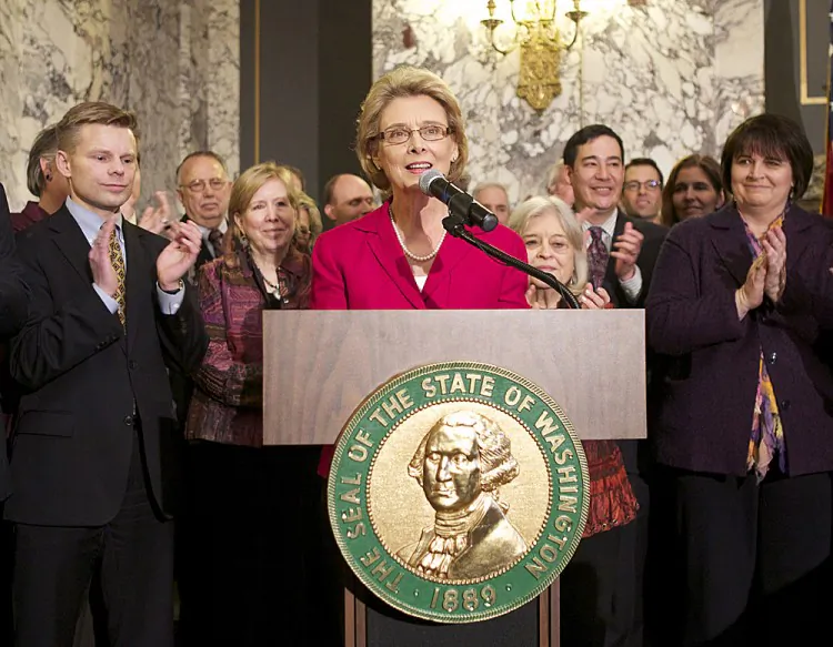 Washington State Governor Chris Gregoire speaks at the state capitol in Olympia, Washington, February 13. (Stephen Brashear/Getty Images)