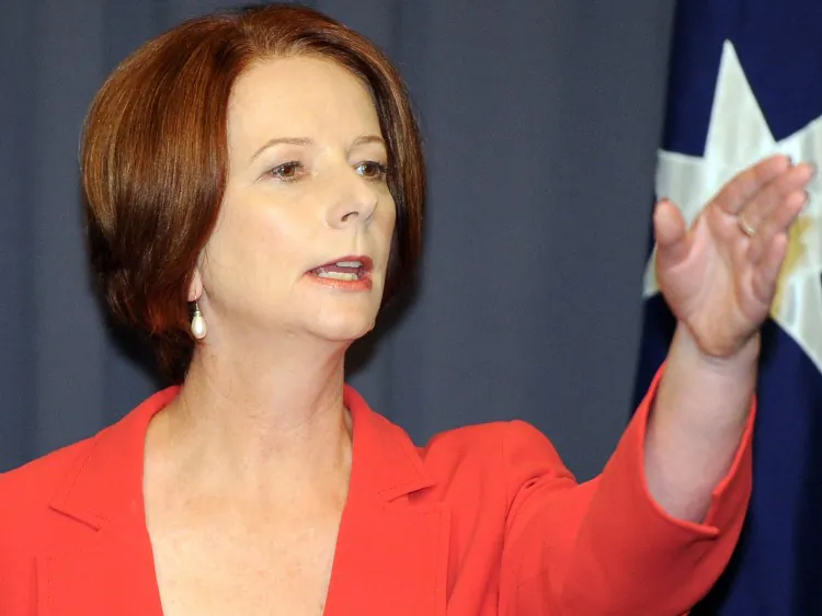 Australian Prime Minister Julia Gillard during a press conference following her victory in the Labor leadership challenge at Parliament House in Canberra, on Feb. 27, 2012. (Torsten Blackwood/AFP/Getty Images)
