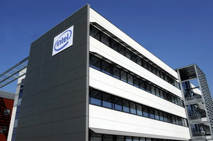 The Intel logo is seen on the U.S. microprocessor giant's new smartphone research and development center in Toulouse, France, on March 2. (Remy Gabalda/AFP/Getty Images)