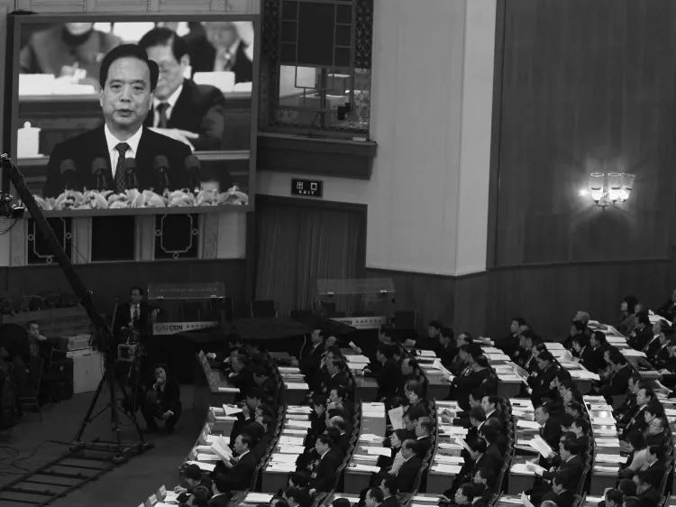 Li Jianguo, Vice Chairman of the Standing Committee of the National People's Congress (NPC), talks during the second plenary meeting of the National People's Congress (NPC) at The Great Hall Of The People, on March 8, 2012, in Beijing. (Feng Li/Getty Images)
