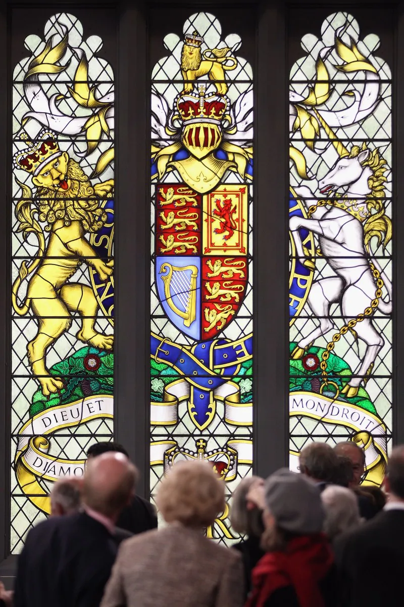 A magnificent stained glass widow is given as a gift to the Queen by British peers and MPs. (Dan Kitwood/Getty Images)