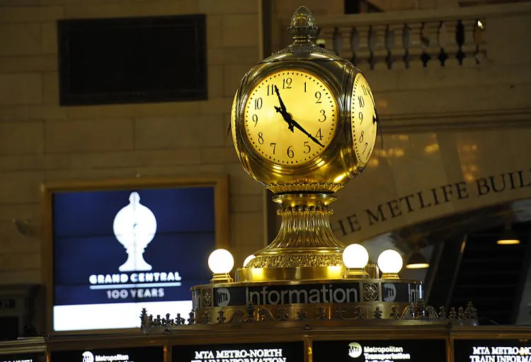 Grand Central Station's most well-known icon, the clock (C) atop the main hall information booth. (TIMOTHY A. CLARY/AFP/Getty Images)