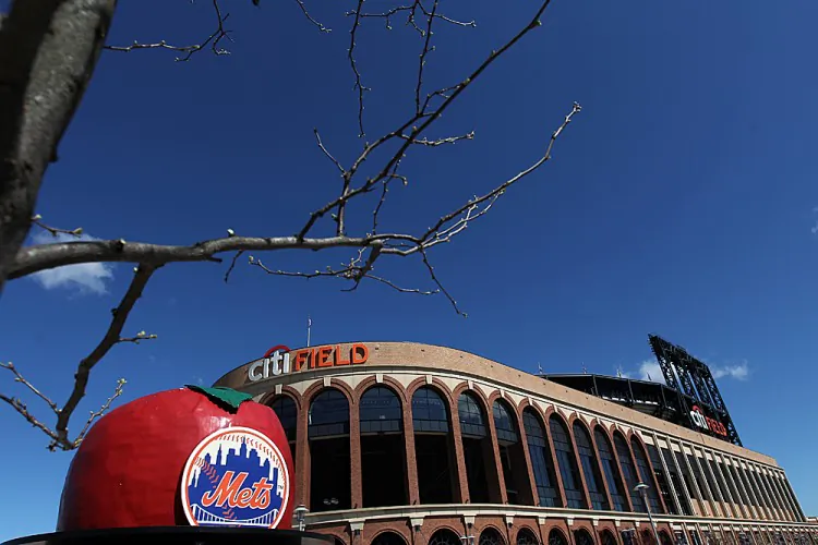 A general exterior view of the Mets' Home Run Big Apple outside the stadium on April 5, in New York City. (Nick Laham/Getty Images)