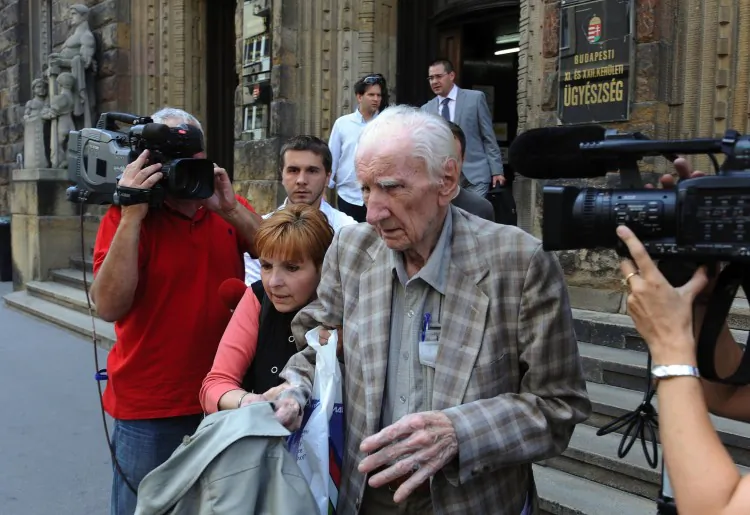 Laszlo Csatary, alias Ladislaus Csizsik-Csatary, leaves the court building of Budapest on July 18, 2012 as he is obligated for a 30-day home custody. (Attila Kisbenedek/AFP/GettyImages)