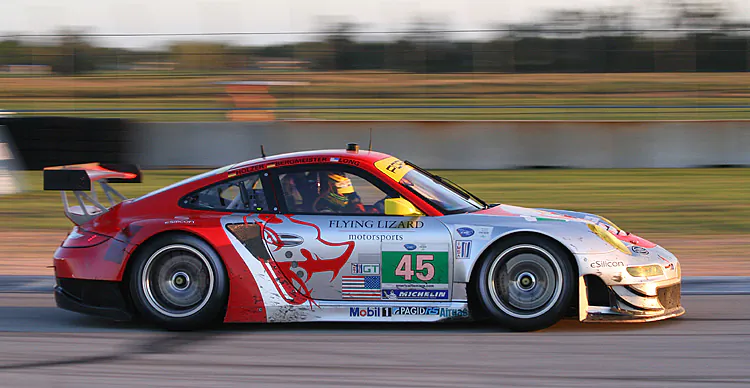 The multi-championship-winning No. 45 Flying Lizard GTE Porsche driven for the past several years by Patrick Long and Jörg Bergmeister is a thing of the past. Flying Lizard will campaign a GTC Porsche in 2013 and also offer customer cars. (James Fish/The Epoch Times)