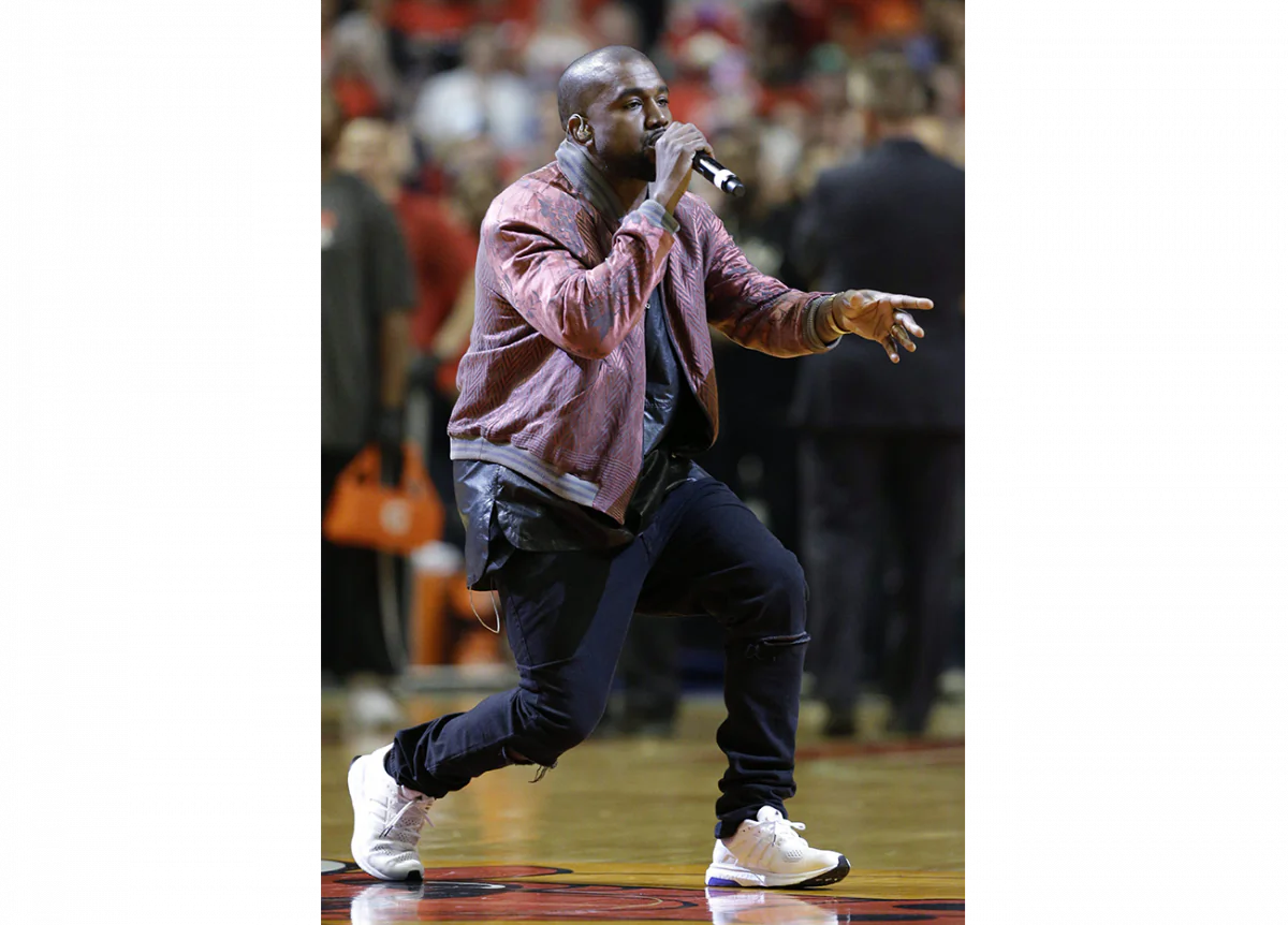 Rapper Kanye West performs during Game 4 in a second-round NBA basketball playoff series between the Cleveland Cavaliers and the Chicago Bulls in Chicago on May 10, 2015. (AP Photo/Nam Y. Huh)