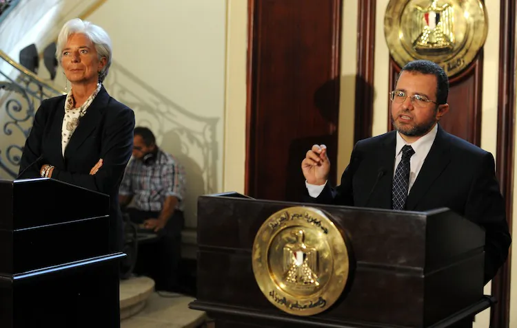Egyptian Prime Minister Hisham Qandil (R) give a joint press conference with International Monetary Fund (IMF) chief Christine Lagarde on August 22, 2012. (AFP/Getty Images)