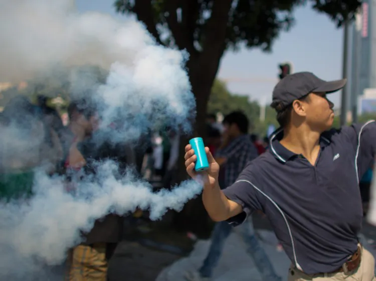 Chinese protesters stage an anti-Japan rally outside the Japan Embassy in Beijing on Sept. 15. There were protests in many major cities in China stemming from a territorial dispute over the Senkaku Islands in the East China Sea. (Lintao Zhang/Getty Images)