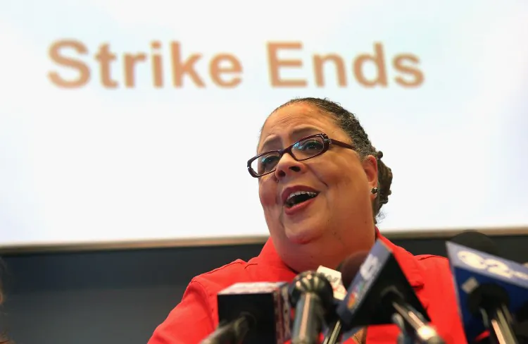 Chicago Teachers Union (CTU) President Karen Lewis holds a press conference after CTU delegates voted to end their strike on Sept. 18 in Chicago. The last step took place this week when teachers voted to accept a three-year contract. (Scott Olson/Getty Images)