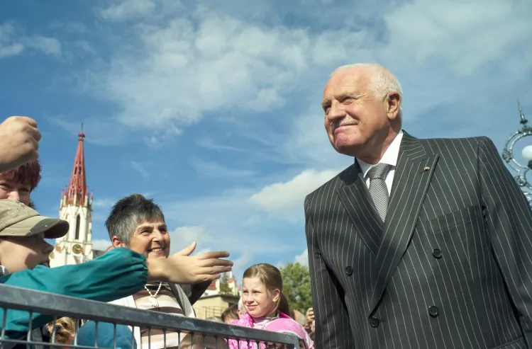Czech President Vaclav Klaus is seen greeting people during a ceremony marking the opening of a new bridge in the village of Chrastava on Sept. 28. At the event Klaus he was attacked by a man with an airsoft gun, while his bodyguards failed to react. (MICHAL CIZEK/AFP/GettyImages)