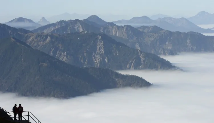 Hikers enjoy the view from Wendelstein mountain in the southern German Alps. (Christof Stache/AFP/Getty Images)