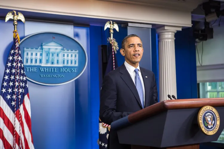 U.S. President Barack Obama makes a statement in the White House briefing room following a briefing on Hurricane Sandy on Oct. 29, 2012, in Washington, DC. The president has cancelled a third day of campaigning to focus on emergency operations for the hurricane. (Brendan Hoffman/Getty Images)